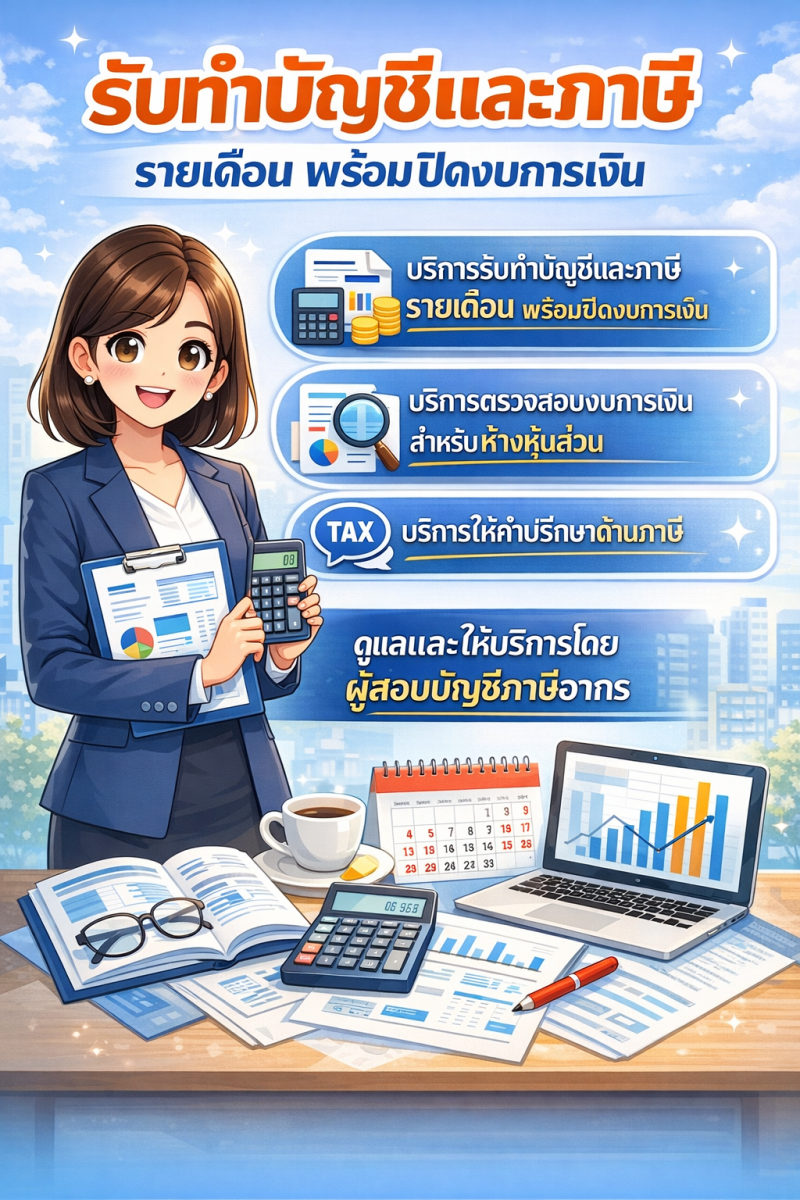 ตรวจสอบงบการเงินสำหรับห้างหุ้นส่วน และบริการรายเดือนด้านบัญชีและภาษีสำหรับบริษัท